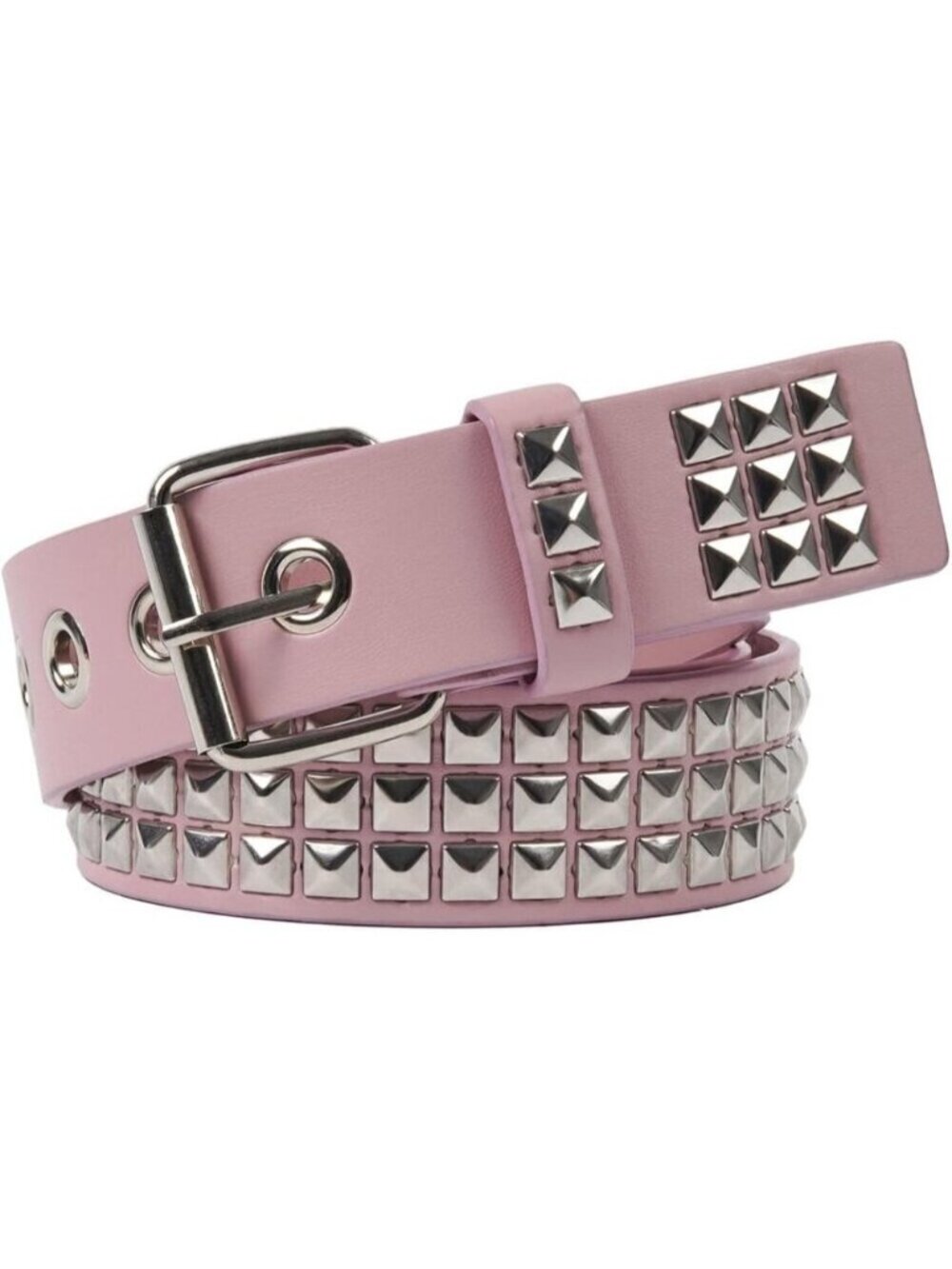 Women's Pink Metal Punk Rock Rivet Belt With Bright Pyramid Studded